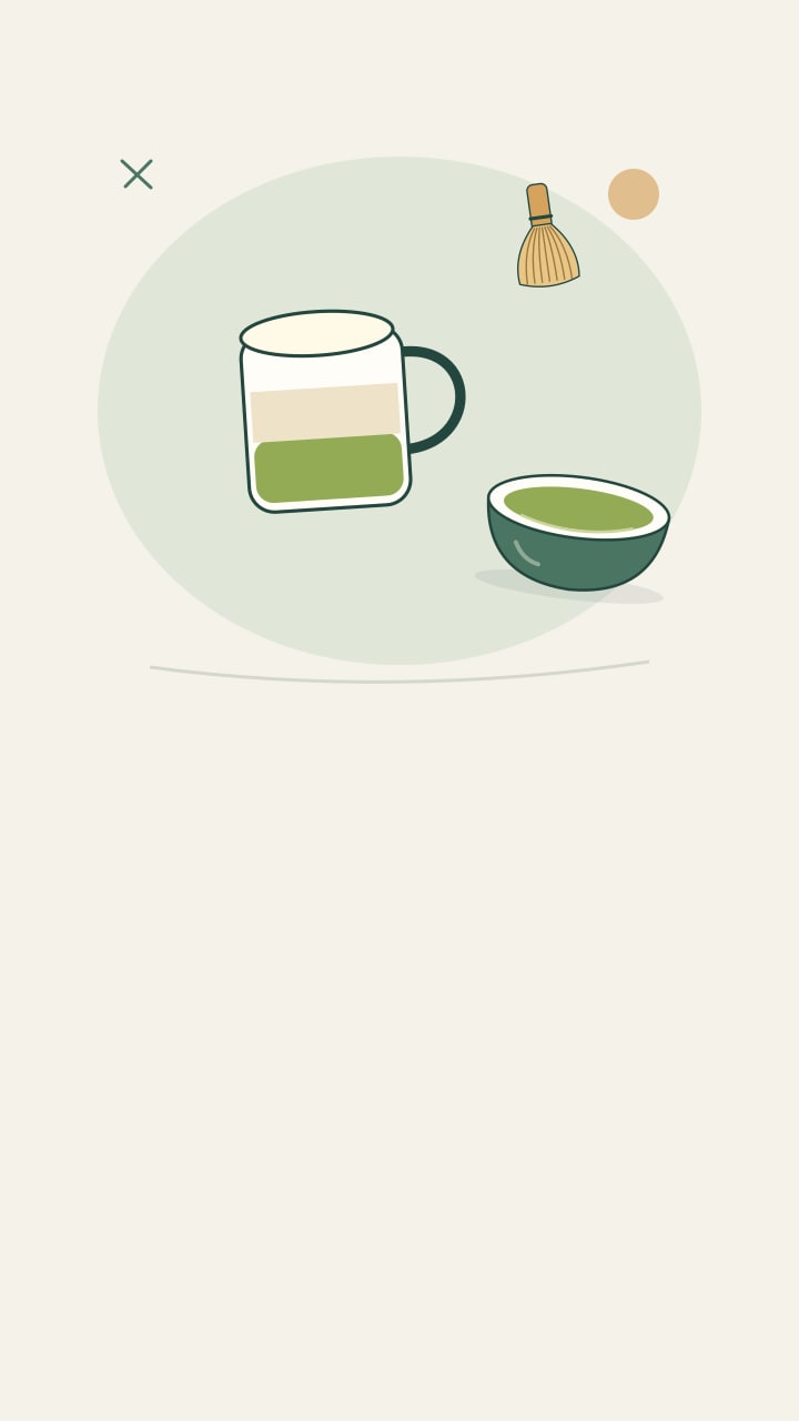 A bowl of plain matcha beside a layered latte