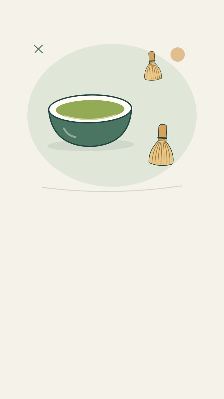 Bamboo whisk moving inside a roomy matcha bowl