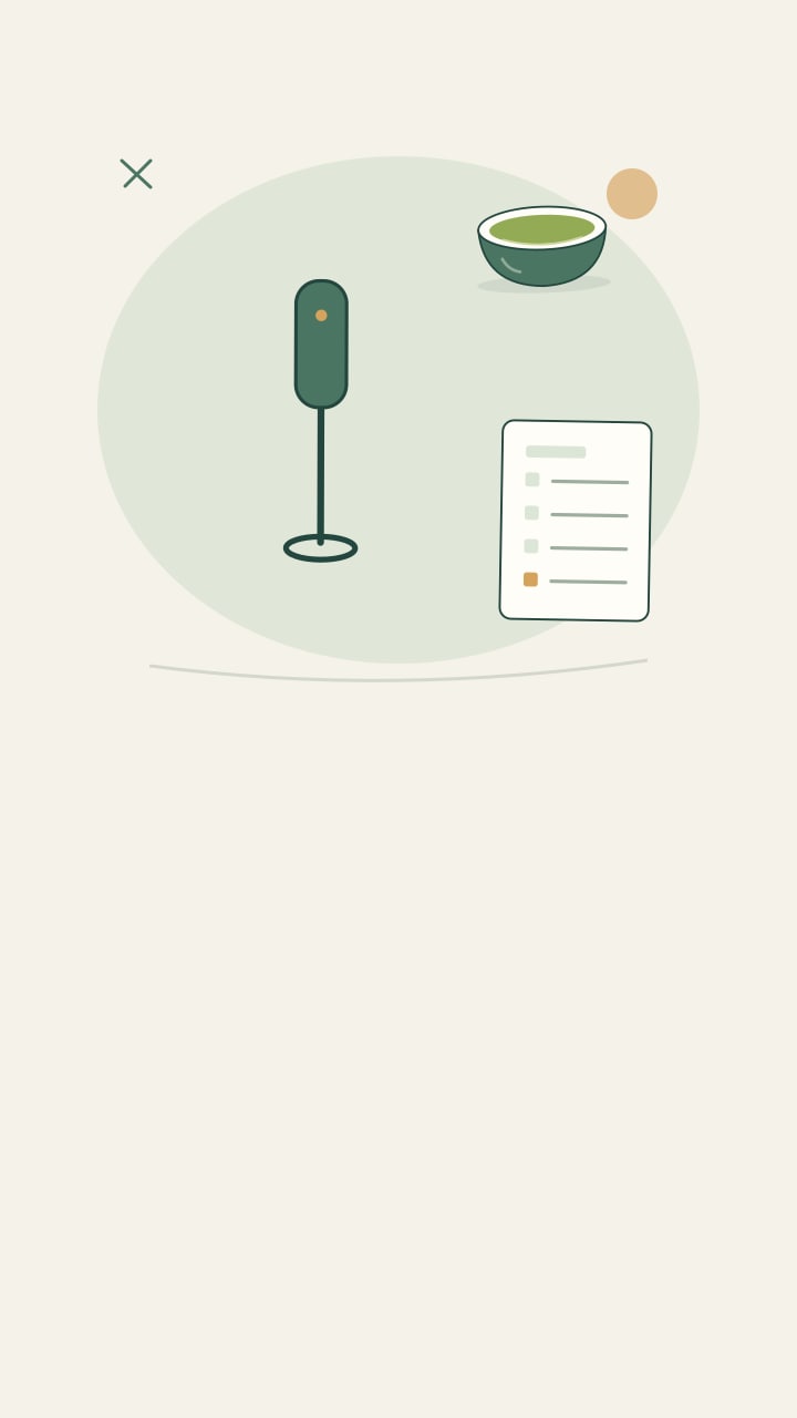 Electric mixing wand beside a document with a check mark