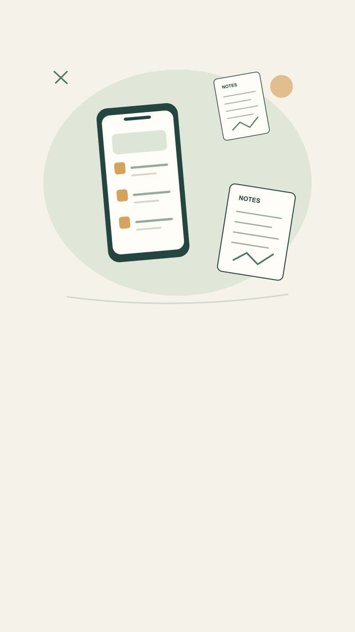 Original illustrated sample notes beside a phone